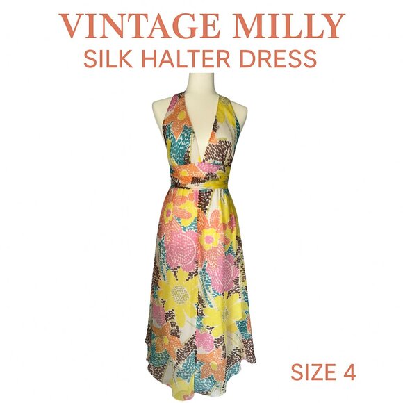 Milly Silk Halter Maxi Dress Abstract Print Size 4